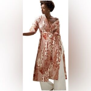 NWT J. Brooks Rust Cream Robe kimono tie belt split sides full length size small